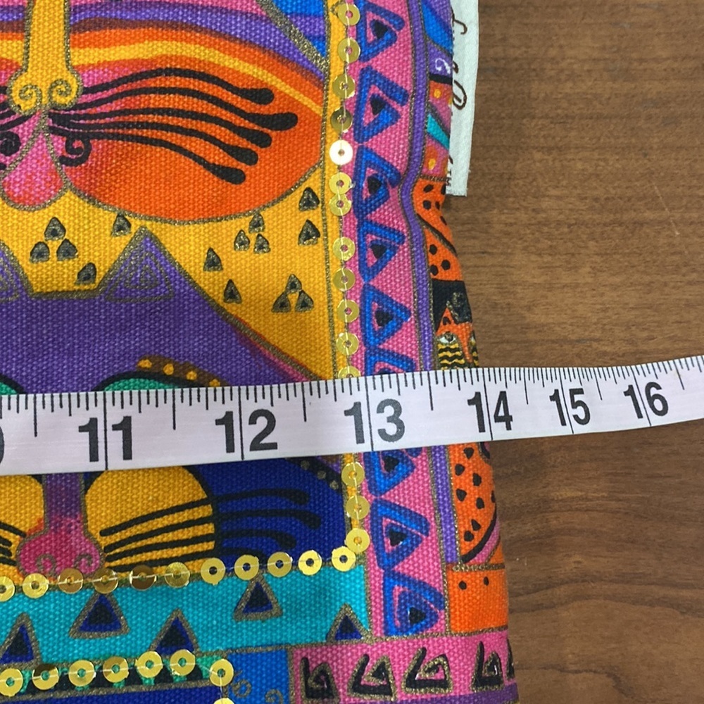 Vintage Laurel Burch Canvas Cat Multicolor Sequin Shoulder Tote Bag - Picture 10 of 12
